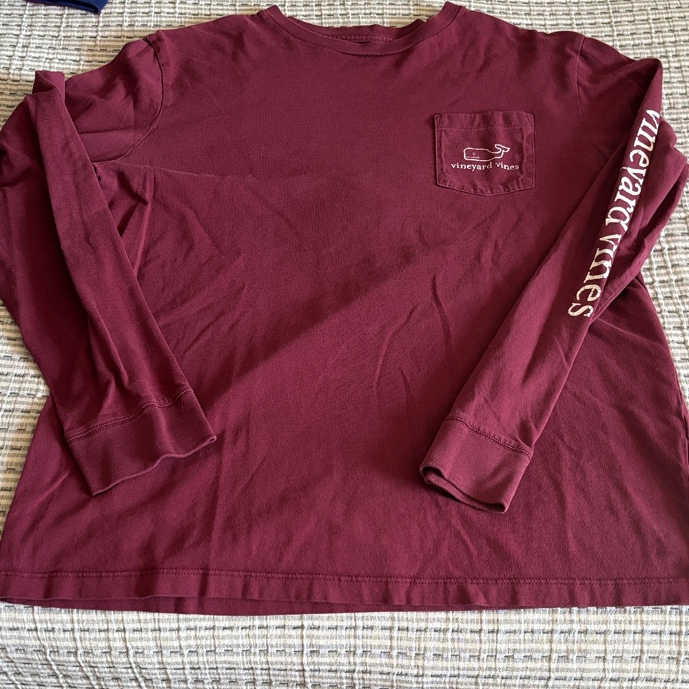 Vineyard Vines Boy’s/Men's Burgundy Long Sleeve Distressed whale Tee
